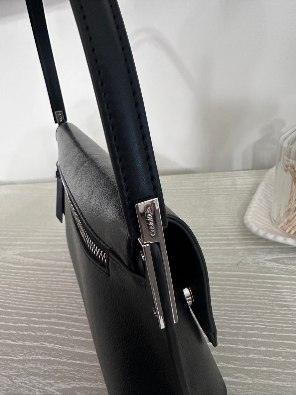 Calvin Klein Black Leather Shoulder Bag with Top Handle - Picture 4 of 7